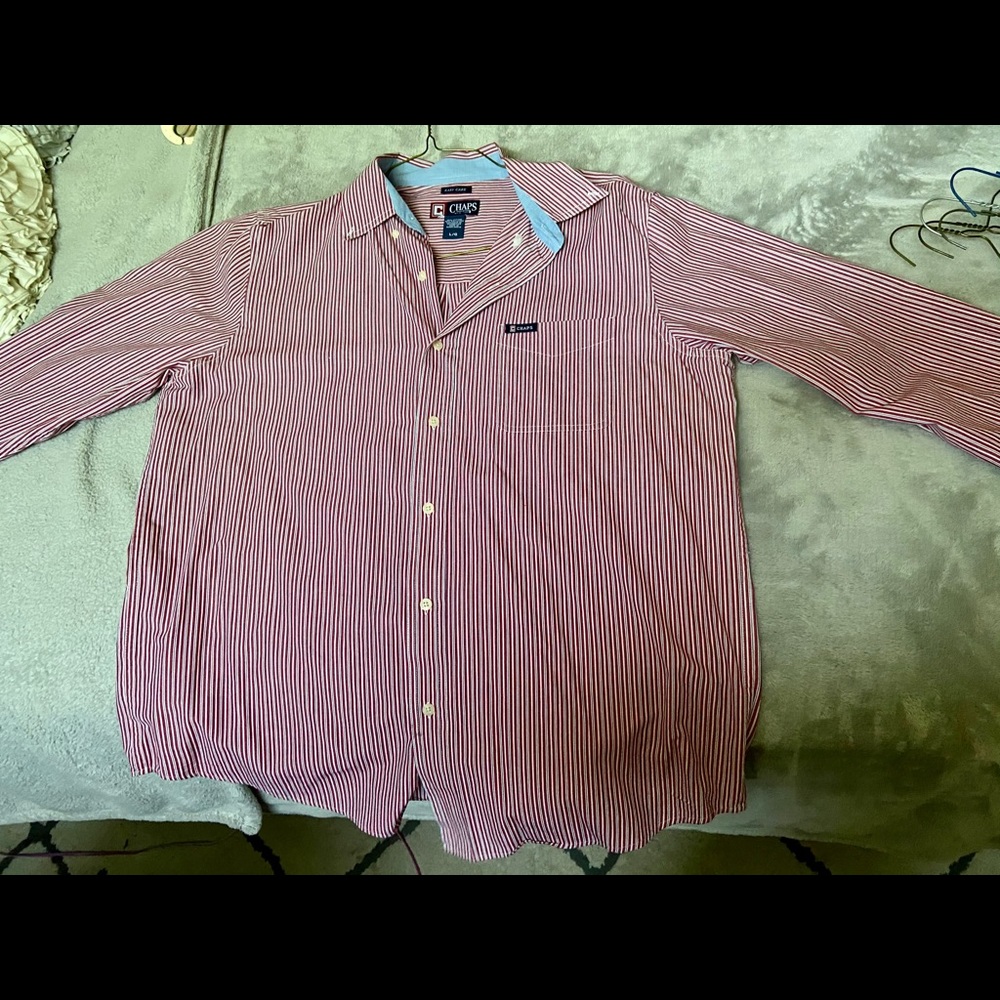 long sleeve red/navy striped chaps dress shirt
